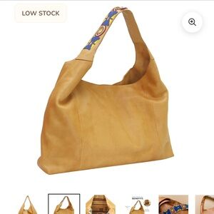 latico Mustard Leather Hobo Tote with Beaded Strap